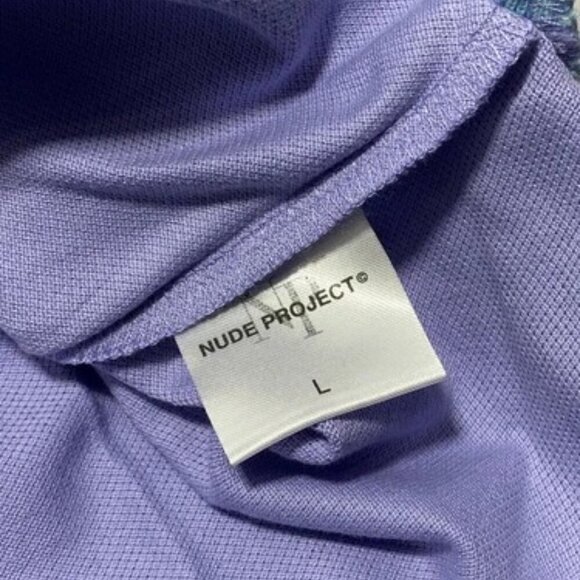 NEW NUDE PROJECT Mens Polo Purple/Blue Size L Angelo Button Short Sleeve - Picture 2 of 10